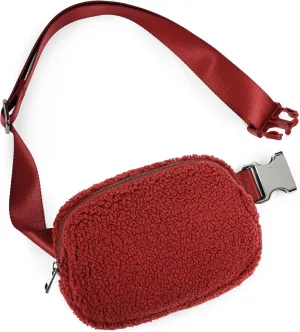 ODODOS Fleece Mini Belt Bag with Adjustable Strap, Sherpa Small Waist Pouch Fanny Pack for Workout Running Traveling Hiking, Apple