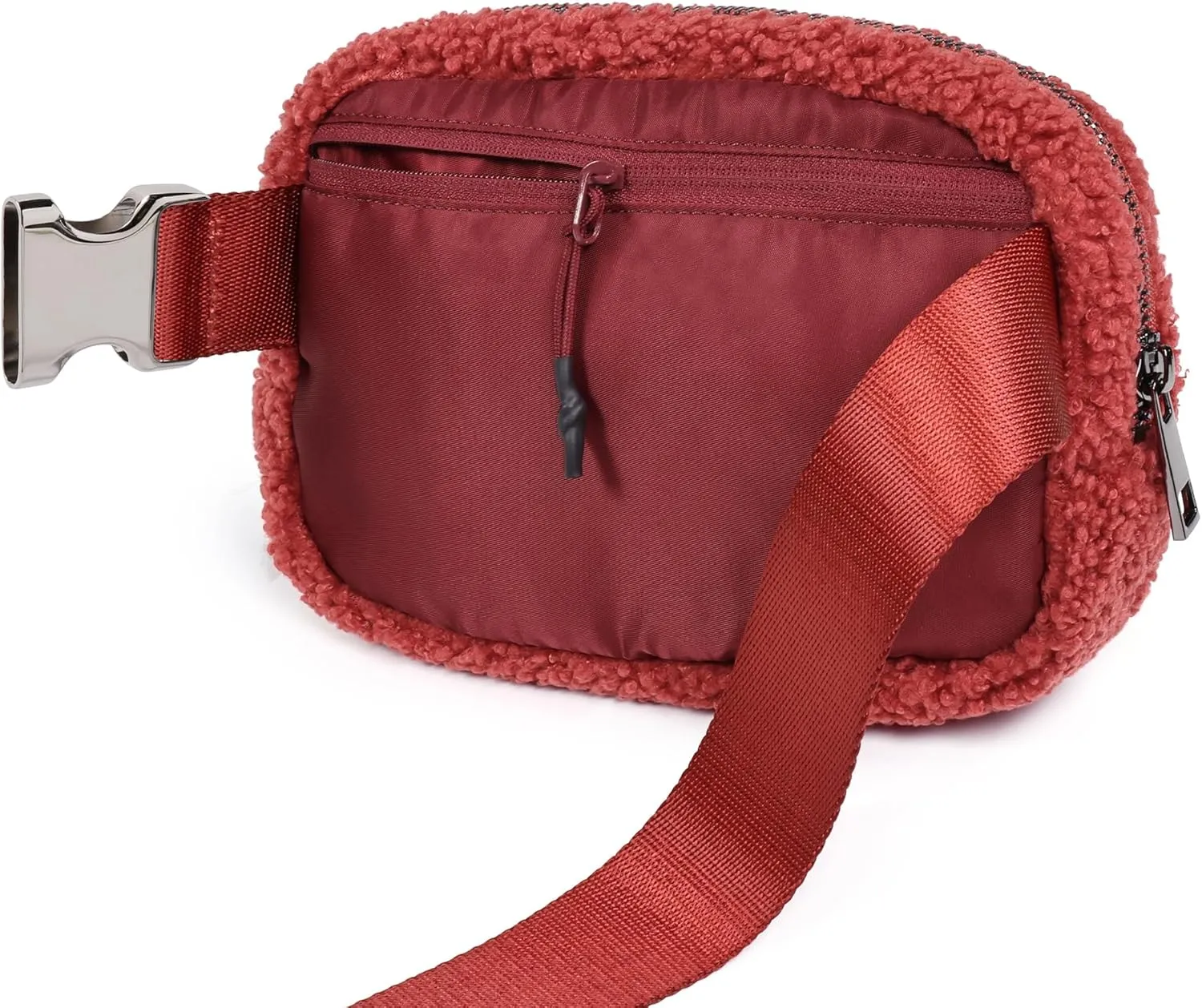 ODODOS Fleece Mini Belt Bag with Adjustable Strap, Sherpa Small Waist Pouch Fanny Pack for Workout Running Traveling Hiking, Apple