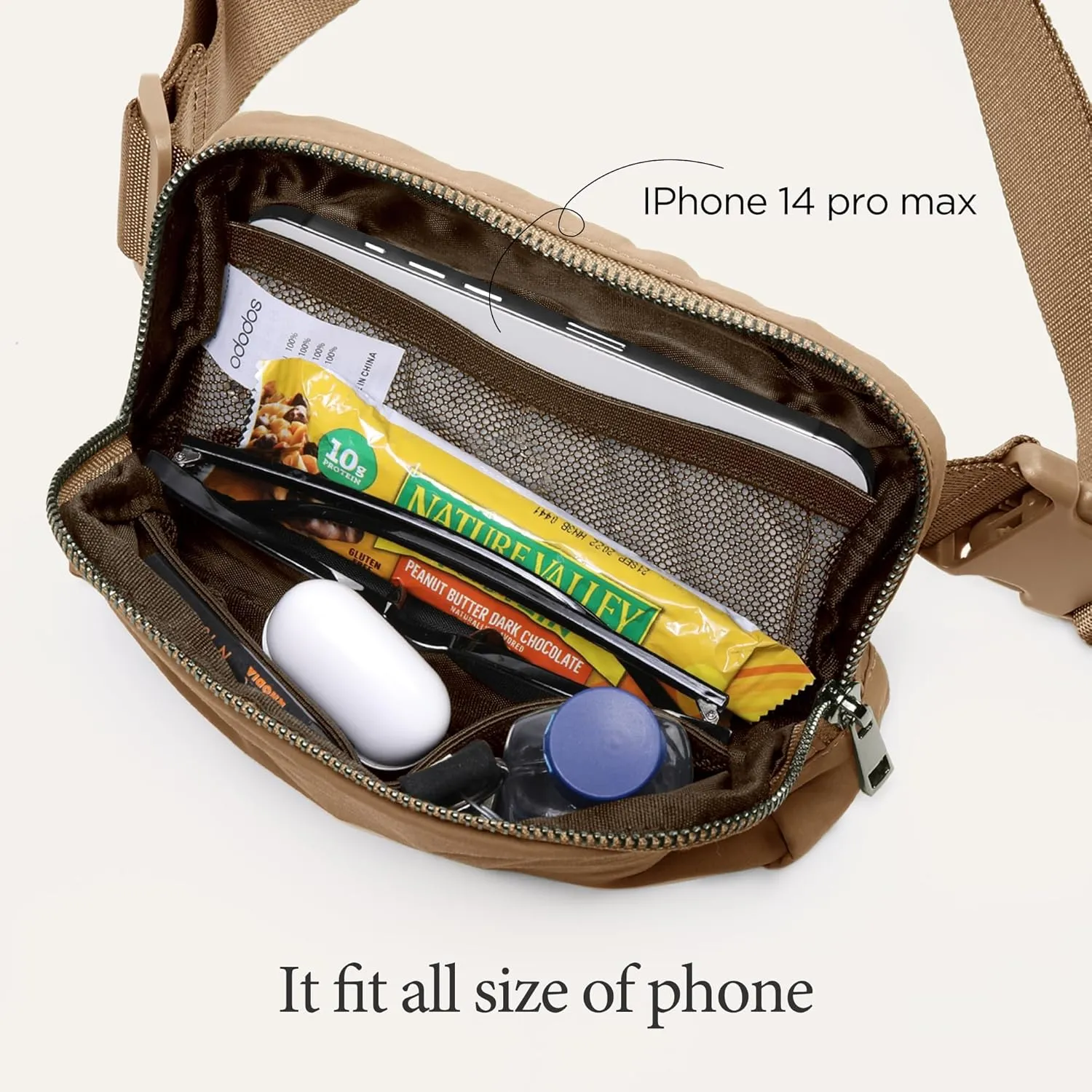 ODODOS Unisex Mini Belt Bag with Adjustable Strap Small Fanny Pack for Workout Running Traveling Hiking, Caramel
