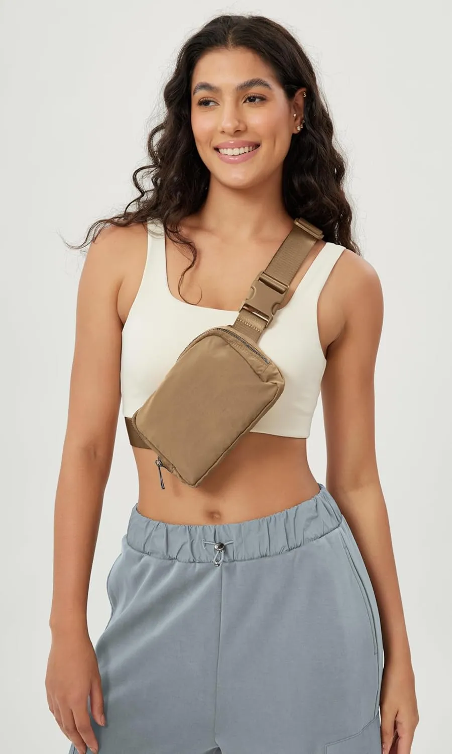 ODODOS Unisex Mini Belt Bag with Adjustable Strap Small Fanny Pack for Workout Running Traveling Hiking, Caramel