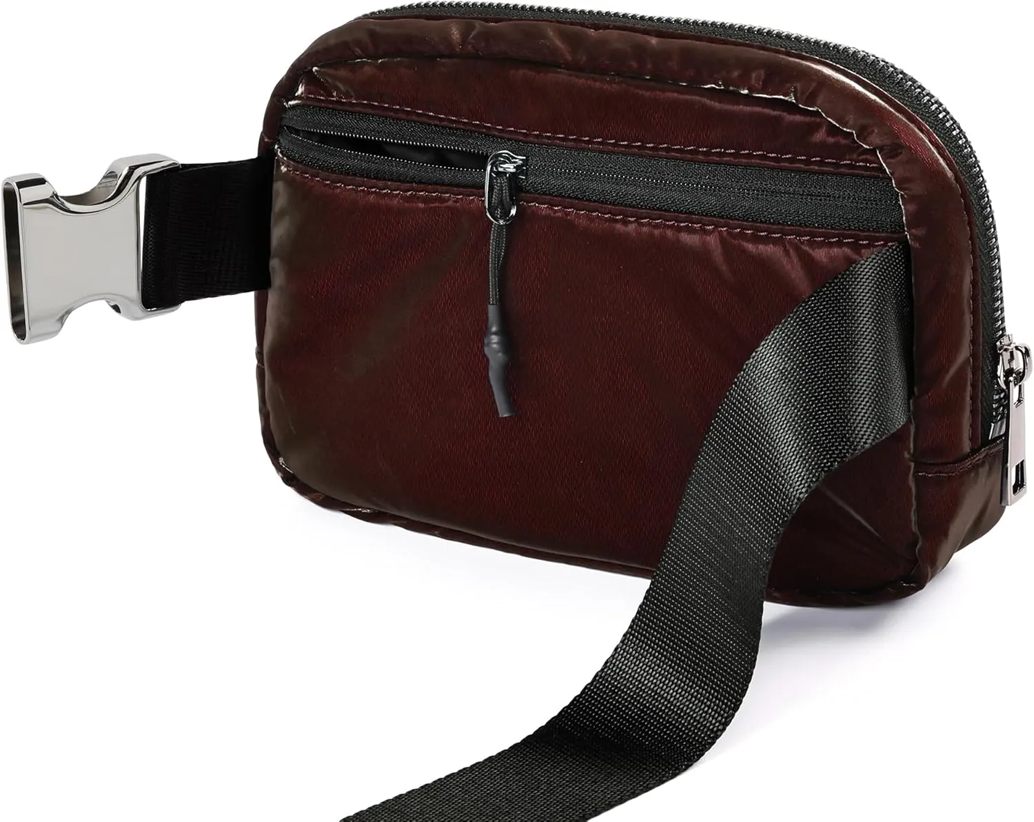 ODODOS Unisex Mini Belt Bag with Adjustable Strap Small Fanny Pack for Workout Running Traveling Hiking, Glossy Red Brown