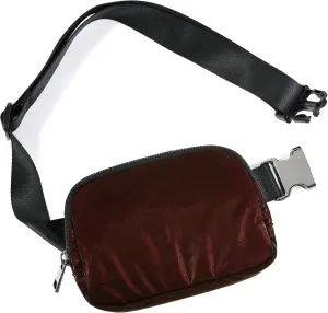 ODODOS Unisex Mini Belt Bag with Adjustable Strap Small Fanny Pack for Workout Running Traveling Hiking, Glossy Red Brown