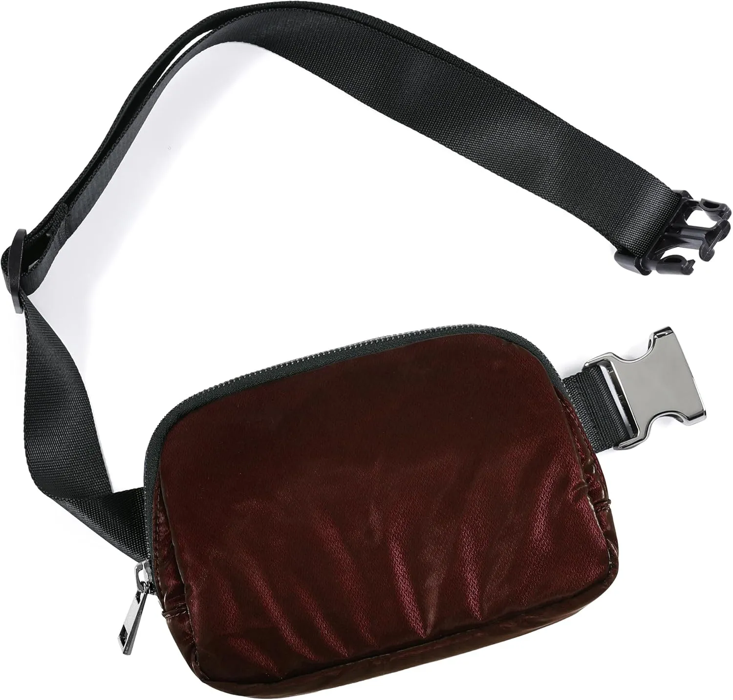 ODODOS Unisex Mini Belt Bag with Adjustable Strap Small Fanny Pack for Workout Running Traveling Hiking, Glossy Red Brown