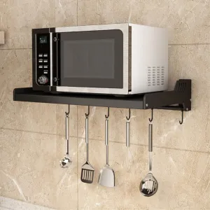 OrganizeMee Carbon Steel Microwave Wall Shelf Stand Organizer with Accessories, Racks and Shelves 17 to 25 L Size 55 Cm (Single Stage Matte Black), Bracket Shelf;Display Shelf;Hanging Shelves