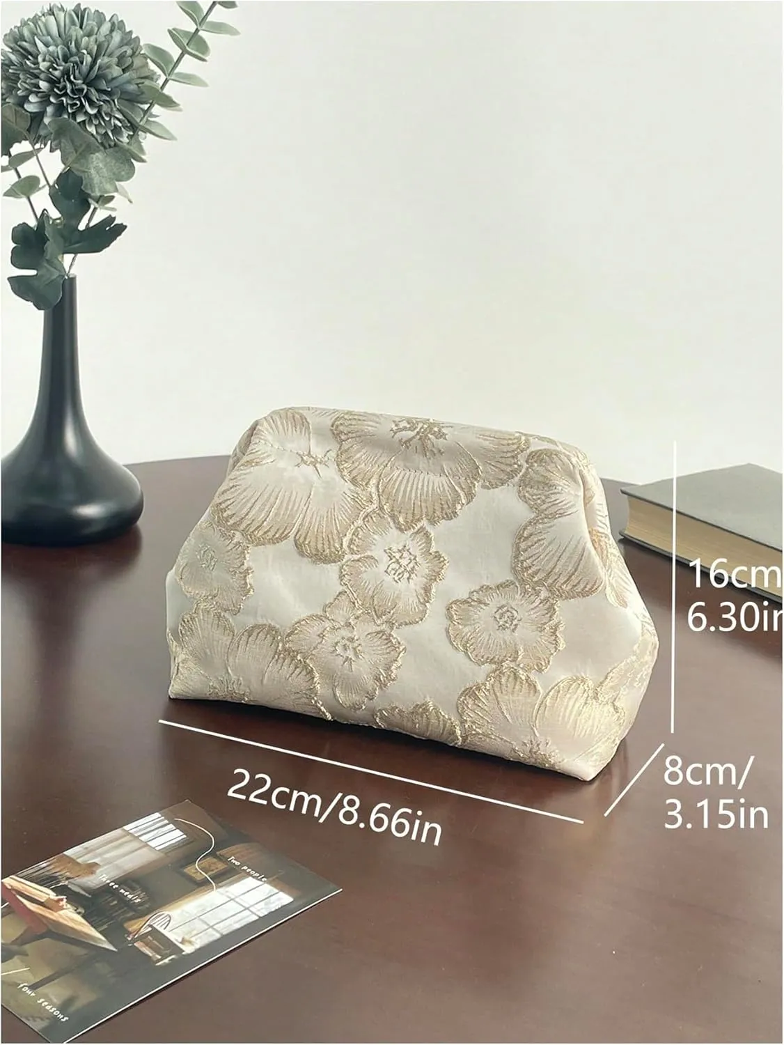 OYOANGLE Women's Flower Embroidery Clutch Purse Kiss Lock Shoulder Bags Evening Handbag