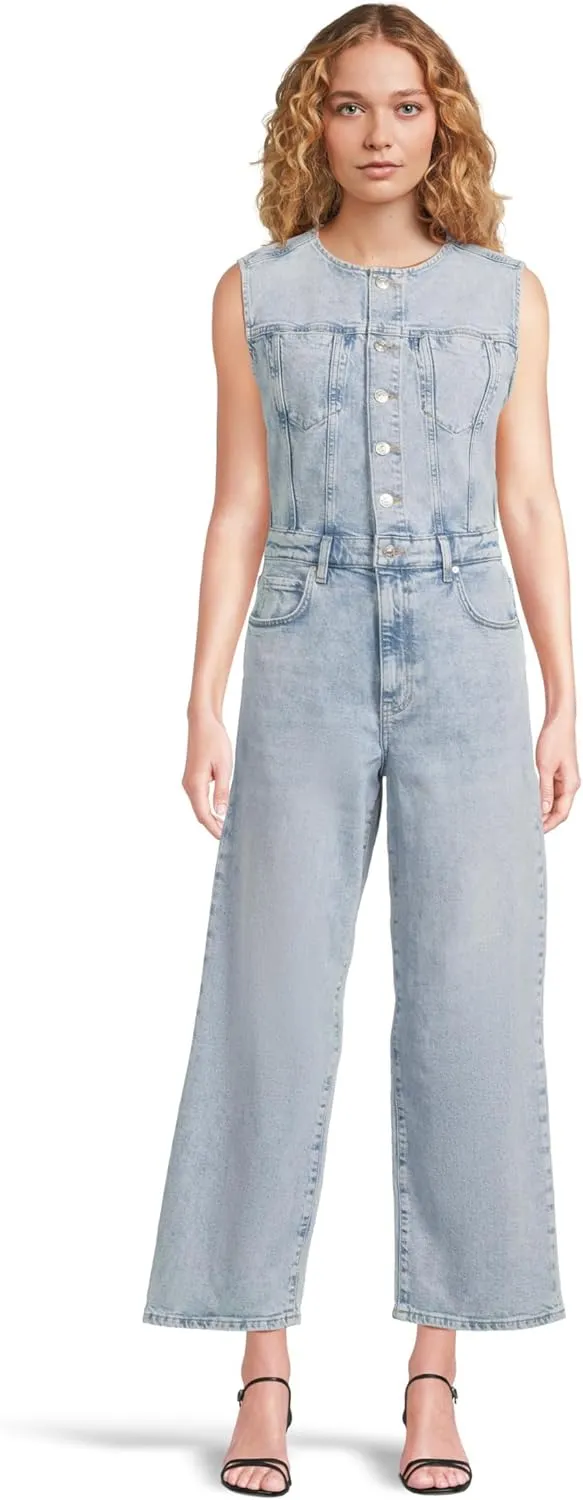 PAIGE Cirie Ankle Denim Jumpsuit, Mezza, 00