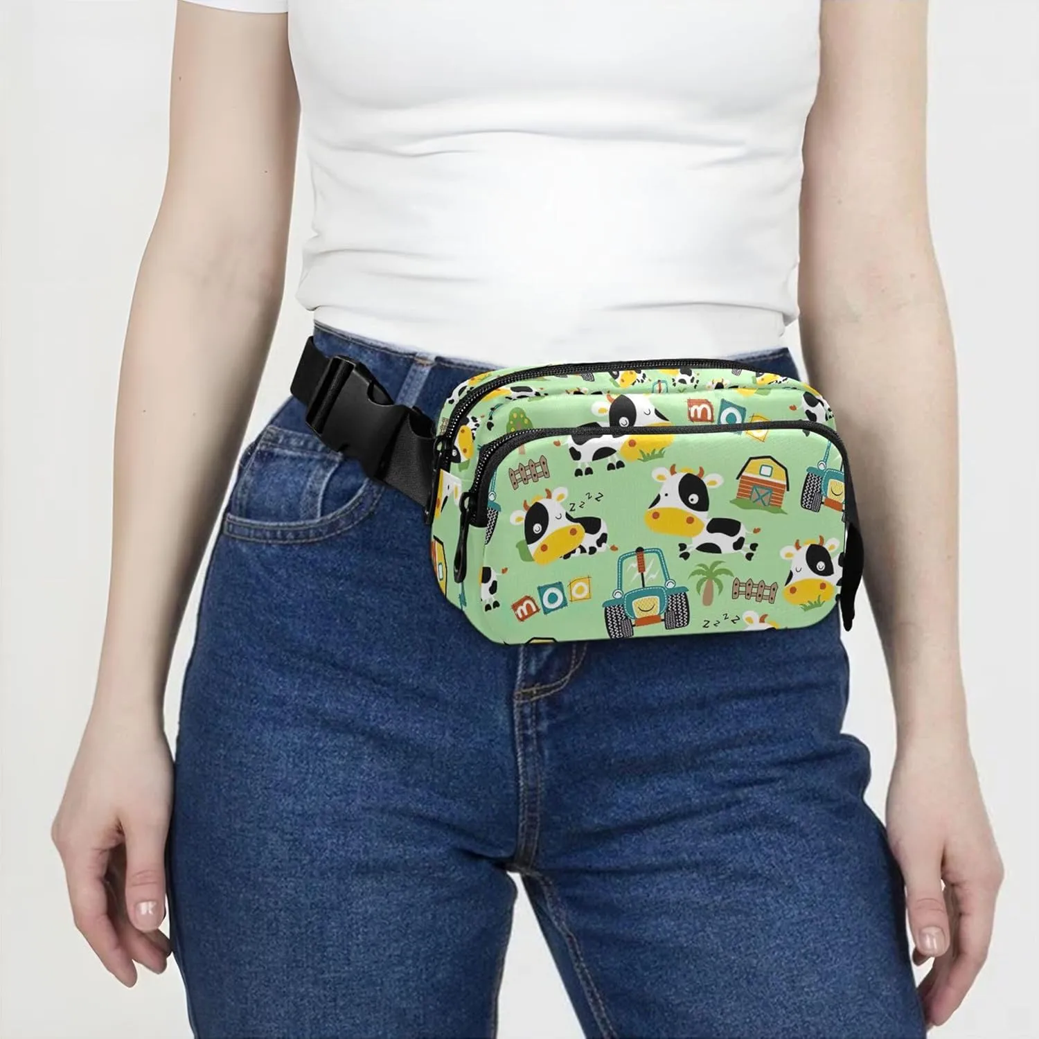 Personalized Cow Farm Animals Truck Women Fanny Pack Waterproof Belt Bags Hip Pack Cute Travel Waist Pouch