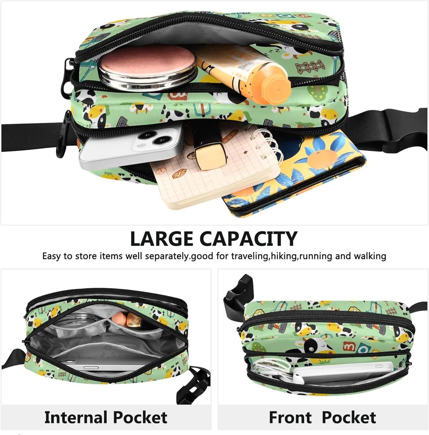 Personalized Cow Farm Animals Truck Women Fanny Pack Waterproof Belt Bags Hip Pack Cute Travel Waist Pouch