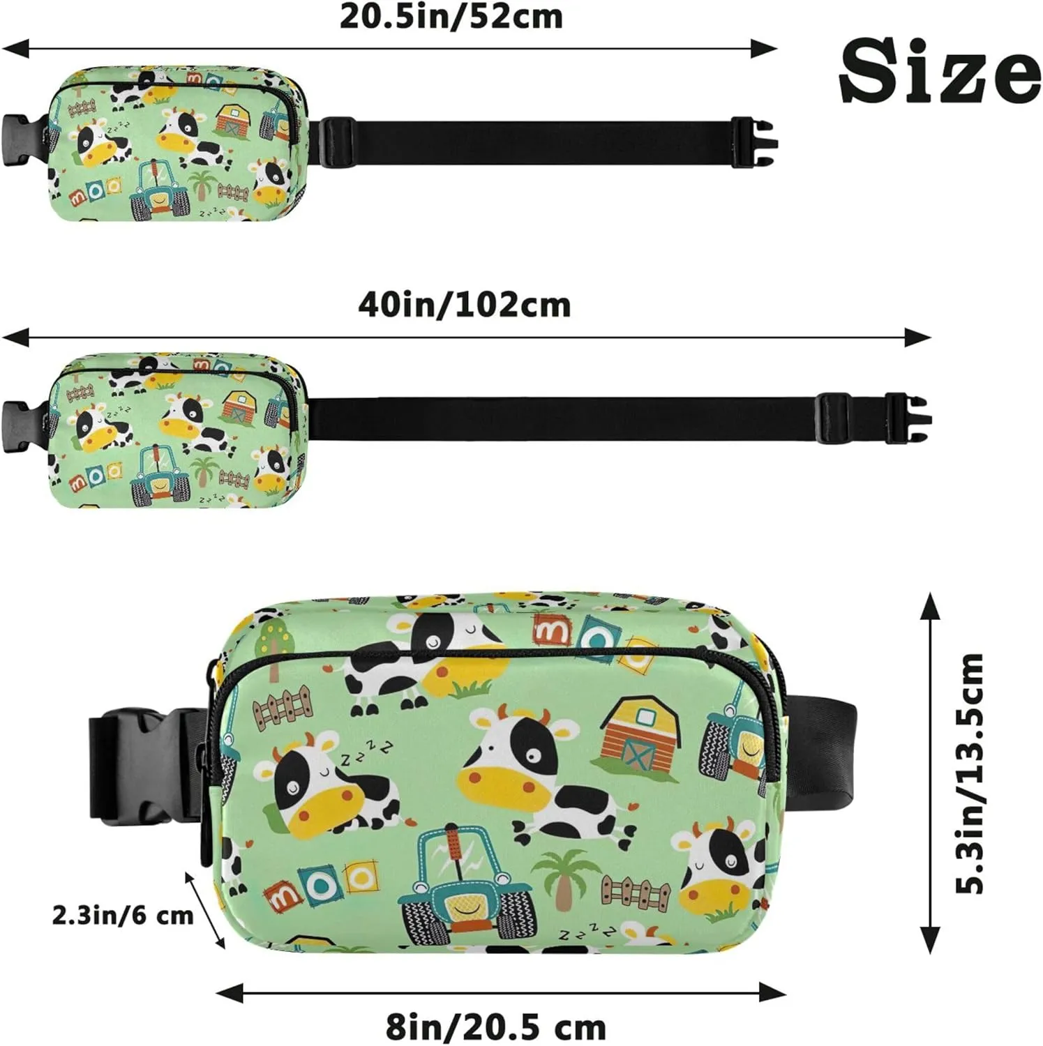 Personalized Cow Farm Animals Truck Women Fanny Pack Waterproof Belt Bags Hip Pack Cute Travel Waist Pouch