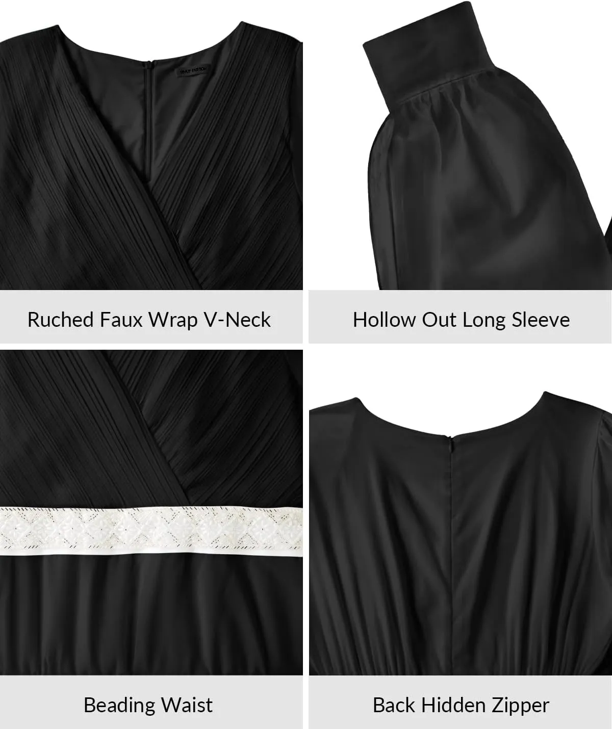 Pinup Fashion Women Plus Size Formal Dresses - Evening Gown Long Sleeve Chiffon Beading Maxi Dress