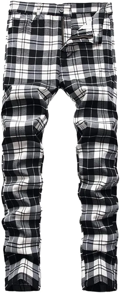 Plaid Panst for Men Skinny Men's Dress Pants Slim Fit Business Casual Chinos Pants RY1