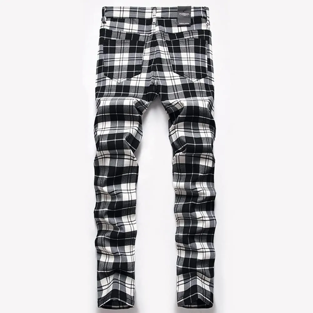 Plaid Panst for Men Skinny Men's Dress Pants Slim Fit Business Casual Chinos Pants RY1