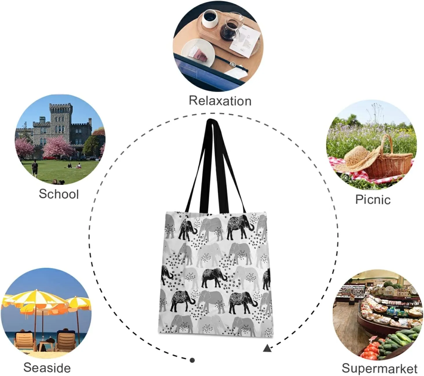 Poeticcity Women Grocery Tote Bag, Canvas Shoulder Bags, Women Handbag for Outdoors