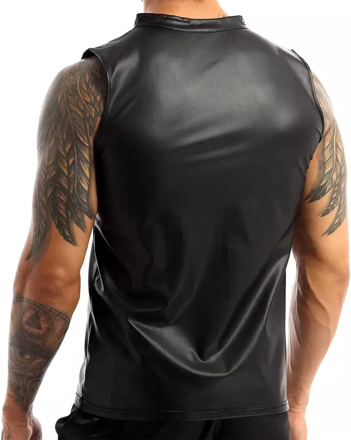 PU Leather Vest Undershirt for MenZipper Stand Collar Shirt Sleeveless TopsMuscle Waistcoats Clubwear Costumes
