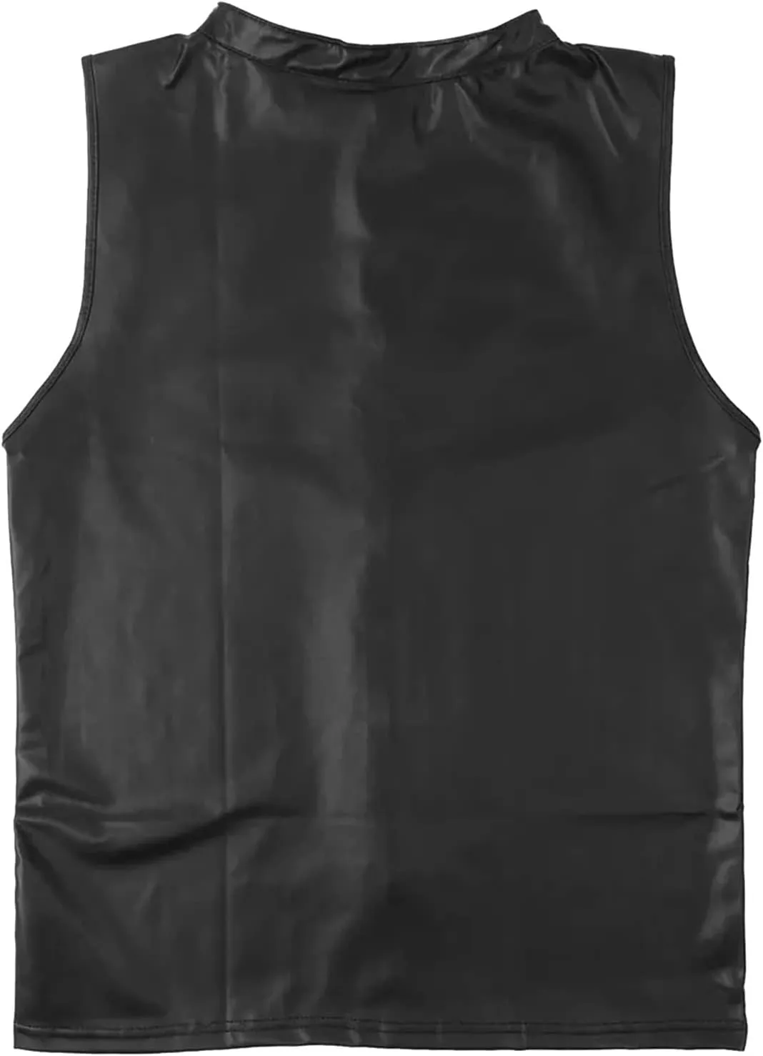 PU Leather Vest Undershirt for MenZipper Stand Collar Shirt Sleeveless TopsMuscle Waistcoats Clubwear Costumes