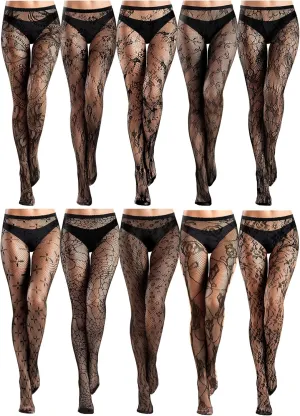 Ramede 10 Pairs Fishnet Thigh High Stockings for Women Goth Fish Nets Lace Mesh Tights High Waist Fishnet Leggings Pantyhose