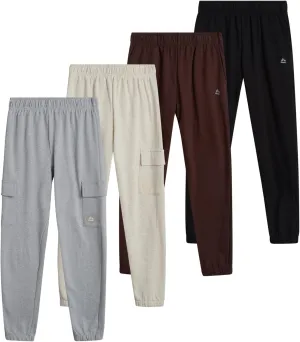 RBX Boys Sweatpants - 4 Pack Performance Fleece Basic Boys Joggers, Athletic Track Pants with Elastic Waistband (8-16),