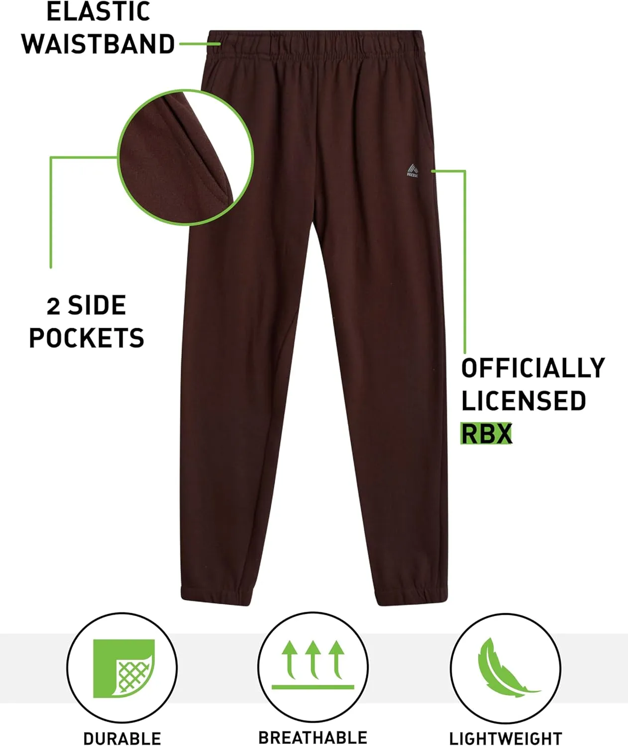 RBX Boys Sweatpants - 4 Pack Performance Fleece Basic Boys Joggers, Athletic Track Pants with Elastic Waistband (8-16),