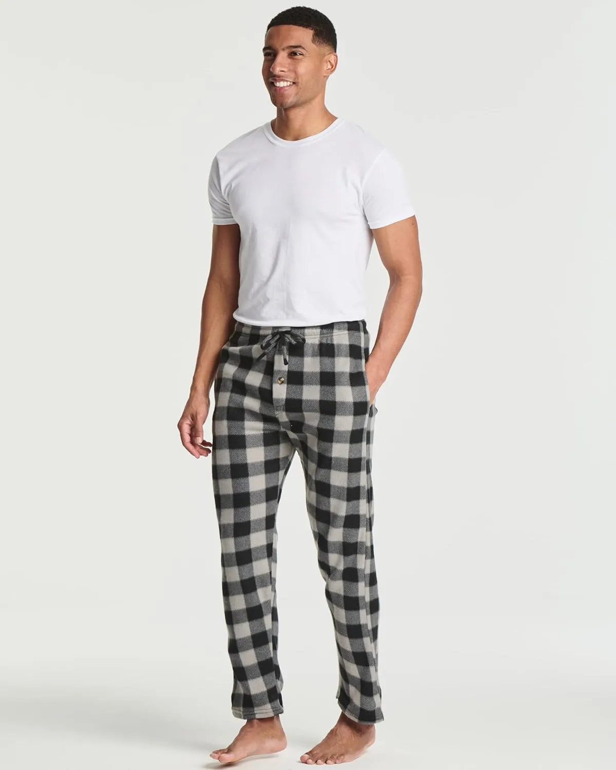 Real Essentials 3 Pack: Mens Fleece Plaid Pajama Pants - Lounge Pajama Bottoms(Available in Big & Tall)