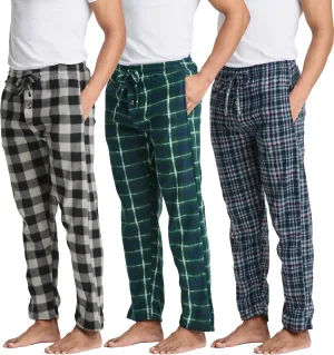 Real Essentials 3 Pack: Mens Fleece Plaid Pajama Pants - Lounge Pajama Bottoms(Available in Big & Tall)