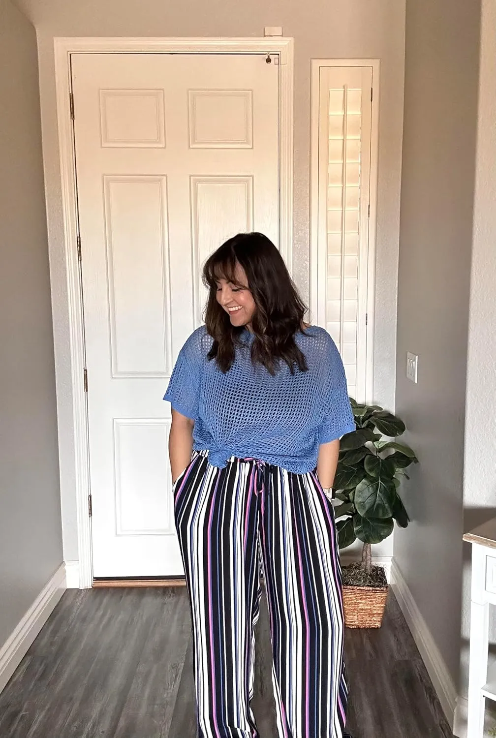 RITERA Womens Plus Size Elastic Waist Wide Leg Pants with Pockets Casual Loose High Waist Pleated Lounge Palazzo Trousers