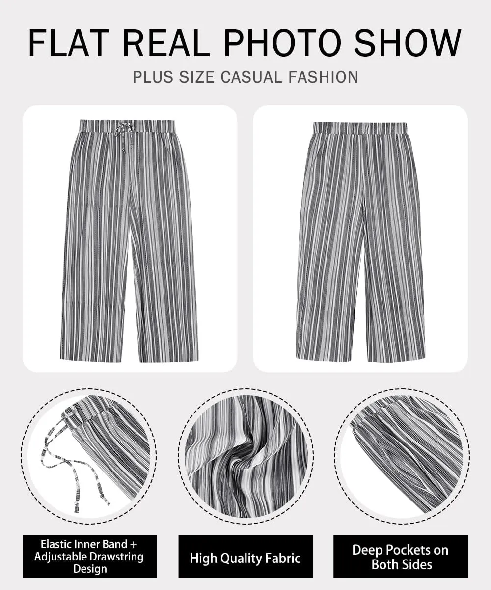 RITERA Womens Plus Size Elastic Waist Wide Leg Pants with Pockets Casual Loose High Waist Pleated Lounge Palazzo Trousers