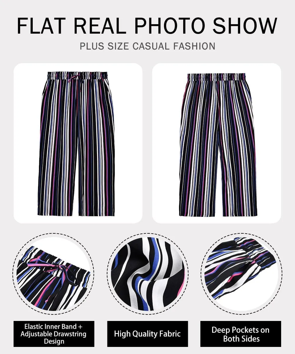 RITERA Womens Plus Size Elastic Waist Wide Leg Pants with Pockets Casual Loose High Waist Pleated Lounge Palazzo Trousers