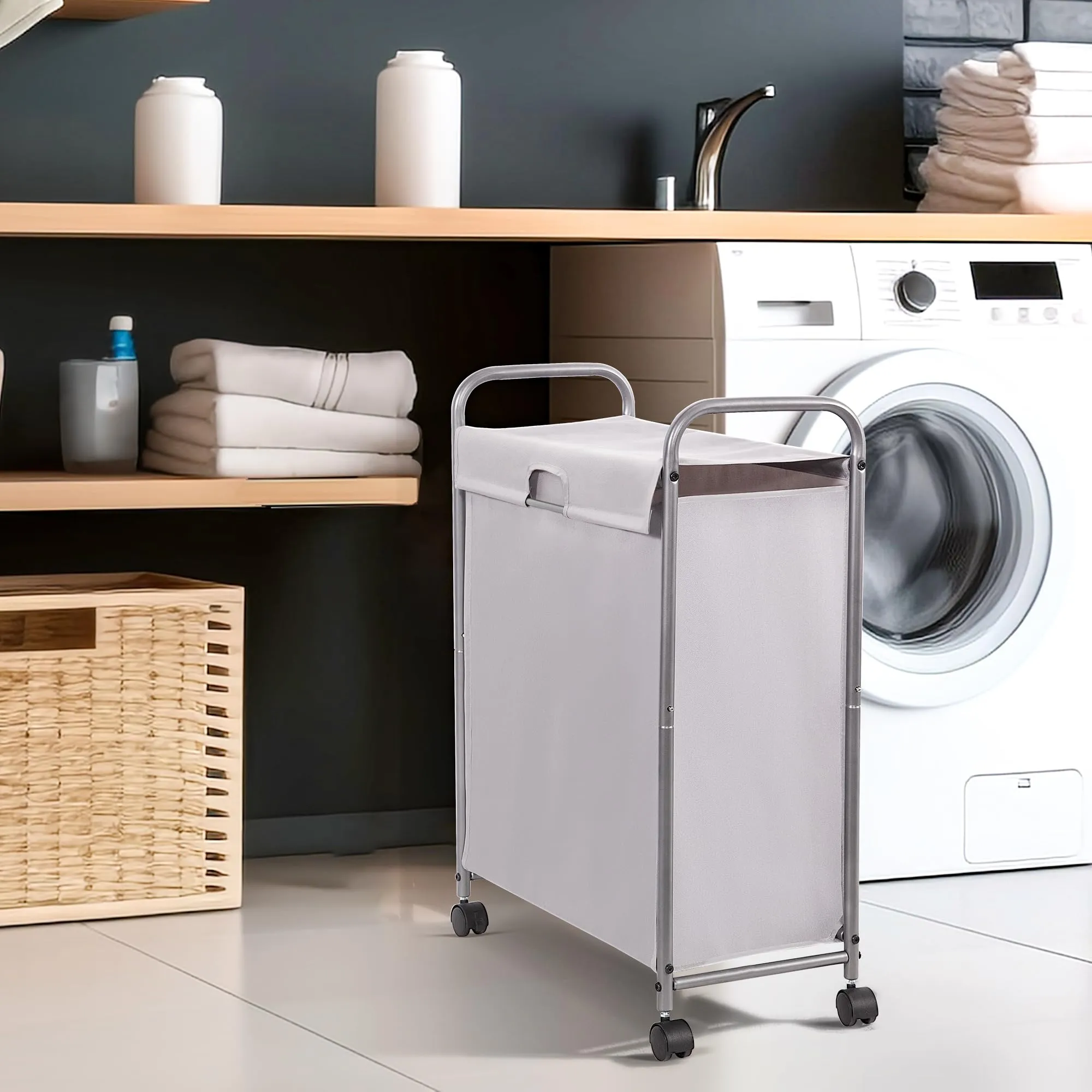Rolling Laundry Hamper with Lid and Wheels
