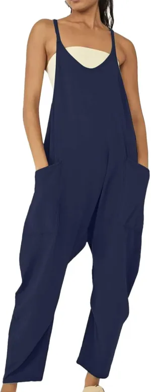 Rompers for Women Casual Summer Jumpsuits Oversized Sleeveless Loose Spaghetti Strap Harem Pants Overalls with Pocket