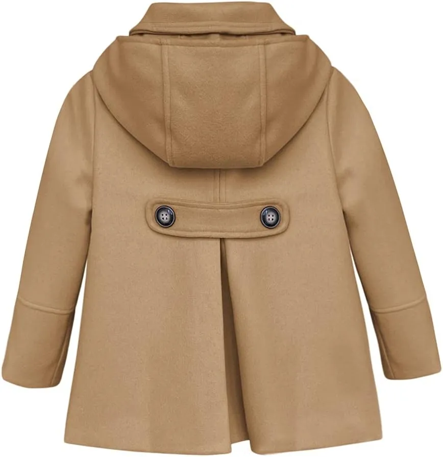 rrhss Baby Girls Button Formal Coat Toddler Kids Hooded Woolen Jacket Fall Winter Outwear