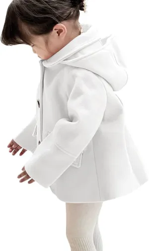 rrhss Baby Girls Button Formal Coat Toddler Kids Hooded Woolen Jacket Fall Winter Outwear