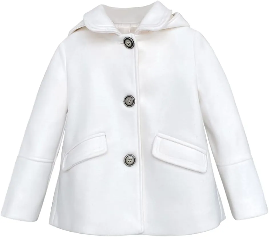 rrhss Baby Girls Button Formal Coat Toddler Kids Hooded Woolen Jacket Fall Winter Outwear