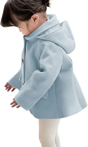 rrhss Baby Girls Button Formal Coat Toddler Kids Hooded Woolen Jacket Fall Winter Outwear