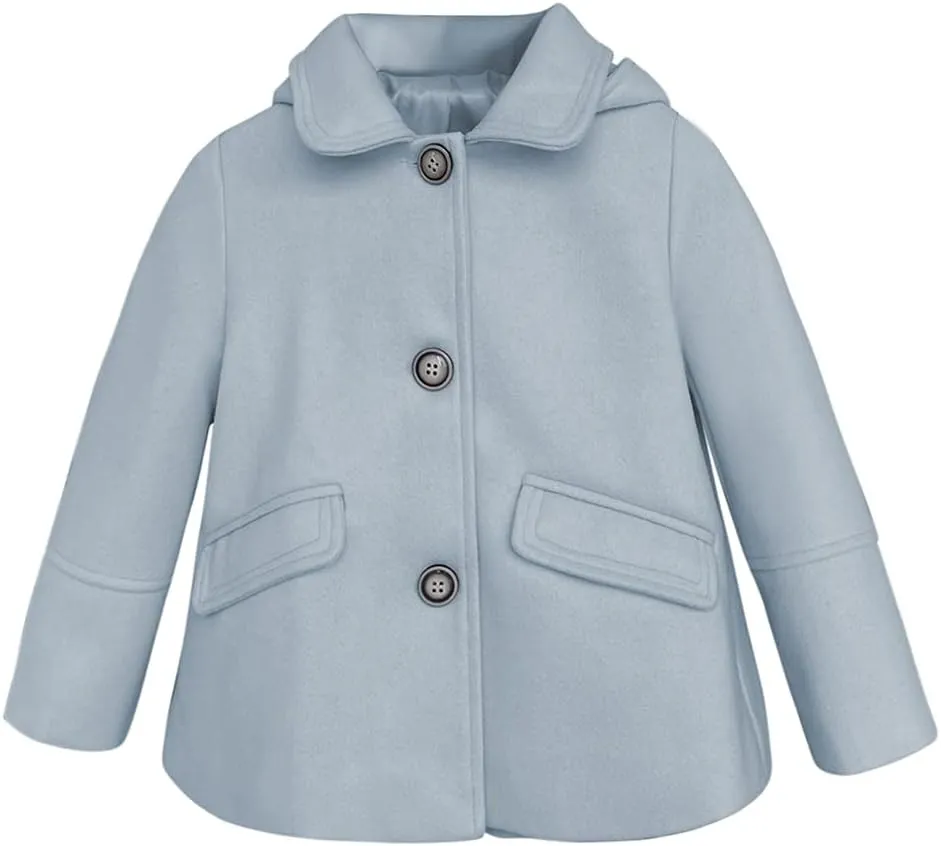 rrhss Baby Girls Button Formal Coat Toddler Kids Hooded Woolen Jacket Fall Winter Outwear