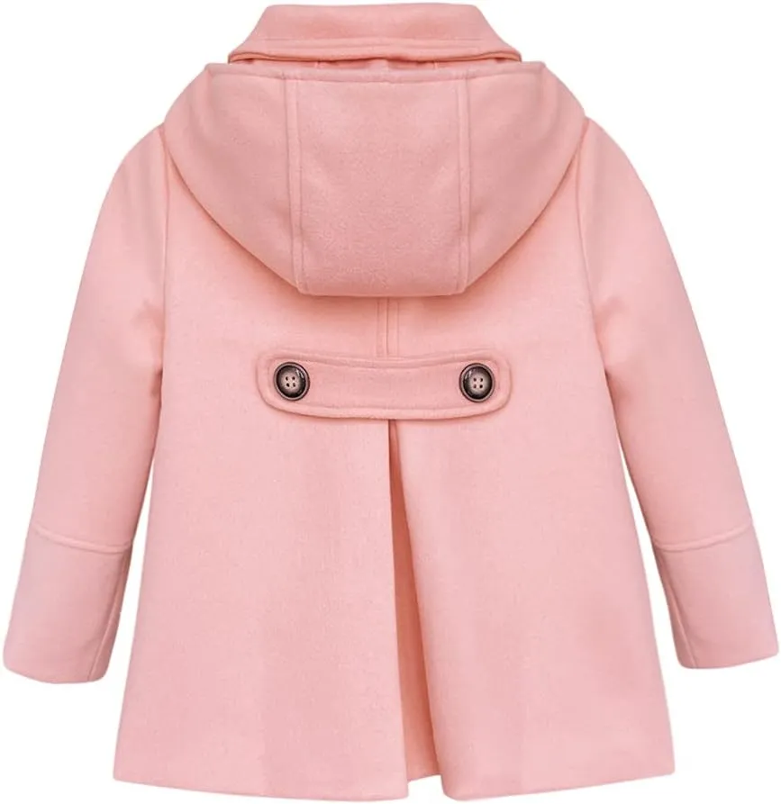 rrhss Baby Girls Button Formal Coat Toddler Kids Hooded Woolen Jacket Fall Winter Outwear