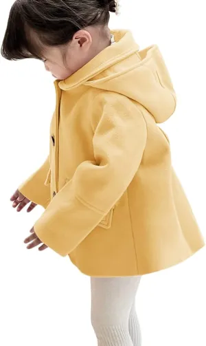 rrhss Baby Girls Button Formal Coat Toddler Kids Hooded Woolen Jacket Fall Winter Outwear