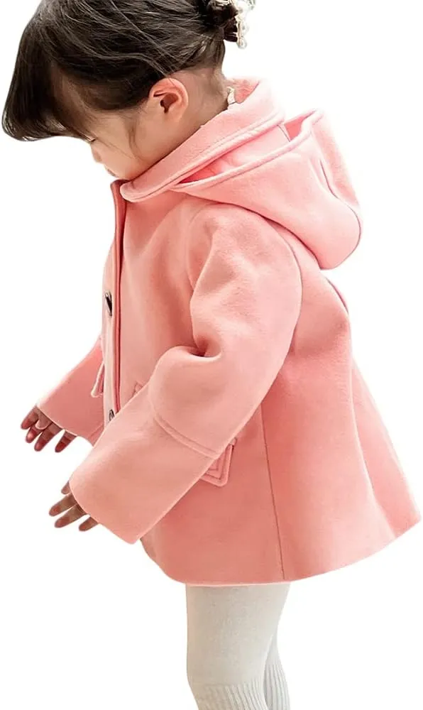 rrhss Baby Girls Button Formal Coat Toddler Kids Hooded Woolen Jacket Fall Winter Outwear