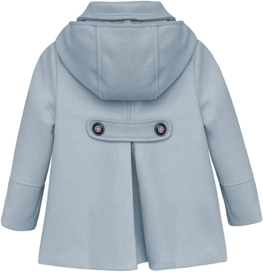 rrhss Baby Girls Button Formal Coat Toddler Kids Hooded Woolen Jacket Fall Winter Outwear