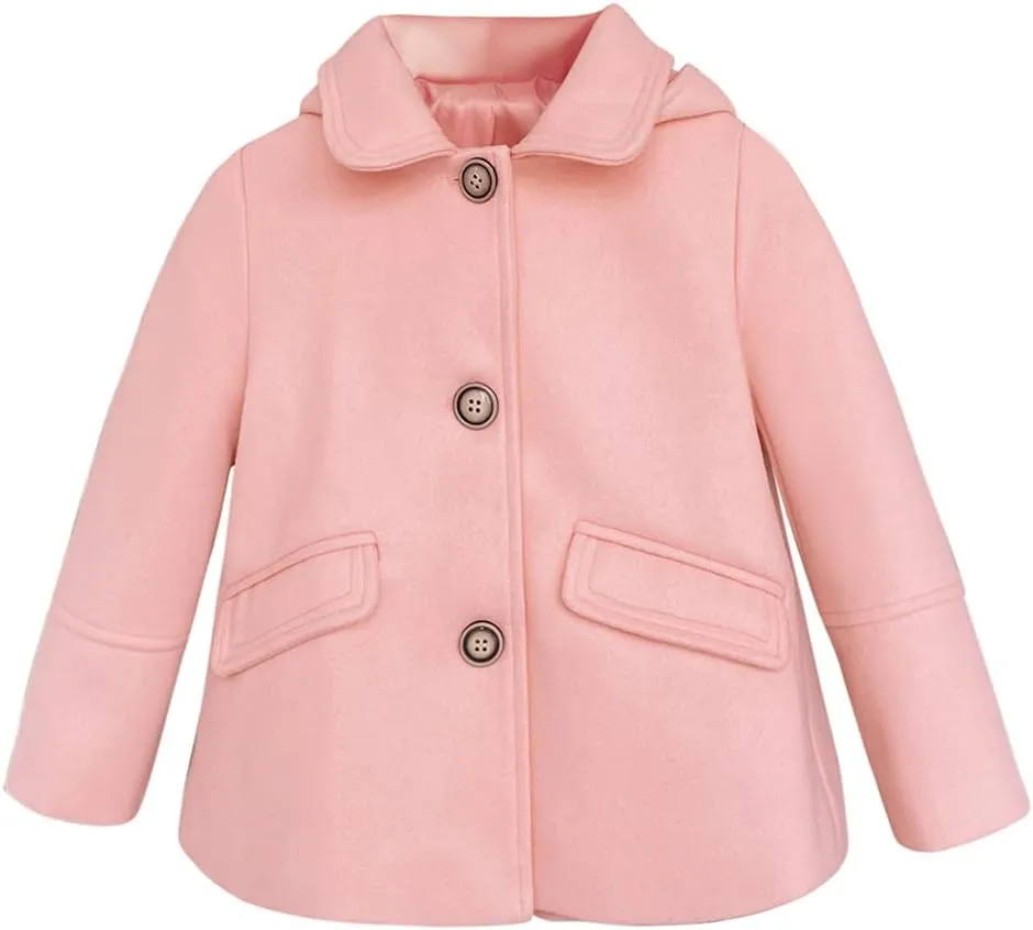rrhss Baby Girls Button Formal Coat Toddler Kids Hooded Woolen Jacket Fall Winter Outwear