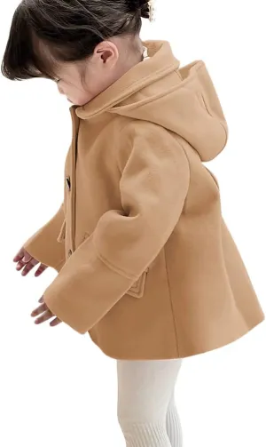 rrhss Baby Girls Button Formal Coat Toddler Kids Hooded Woolen Jacket Fall Winter Outwear