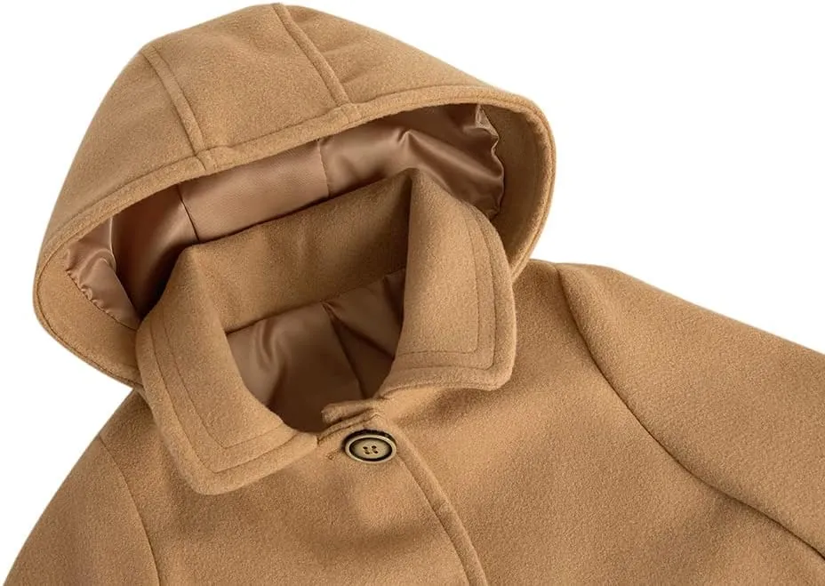 rrhss Baby Girls Button Formal Coat Toddler Kids Hooded Woolen Jacket Fall Winter Outwear