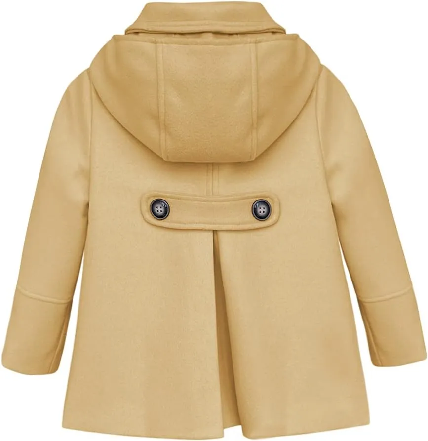 rrhss Baby Girls Button Formal Coat Toddler Kids Hooded Woolen Jacket Fall Winter Outwear