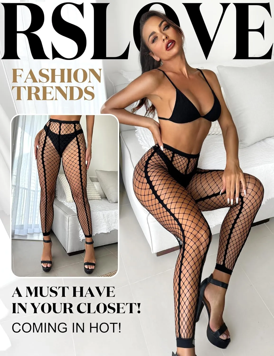 RSLOVE Womens Pantyhose Fishnet Stockings Sexy Tights Lace Hight Waist tights Mesh Stockings Fish Net Tights