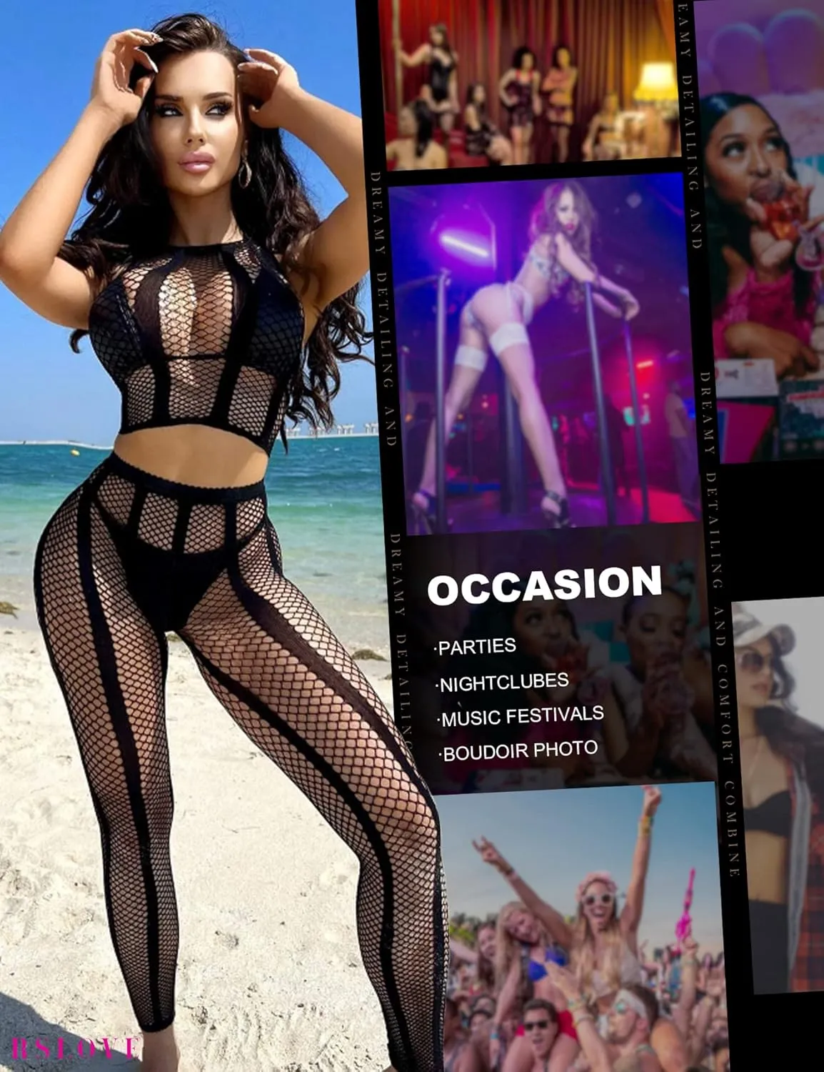RSLOVE Womens Pantyhose Fishnet Stockings Sexy Tights Lace Hight Waist tights Mesh Stockings Fish Net Tights