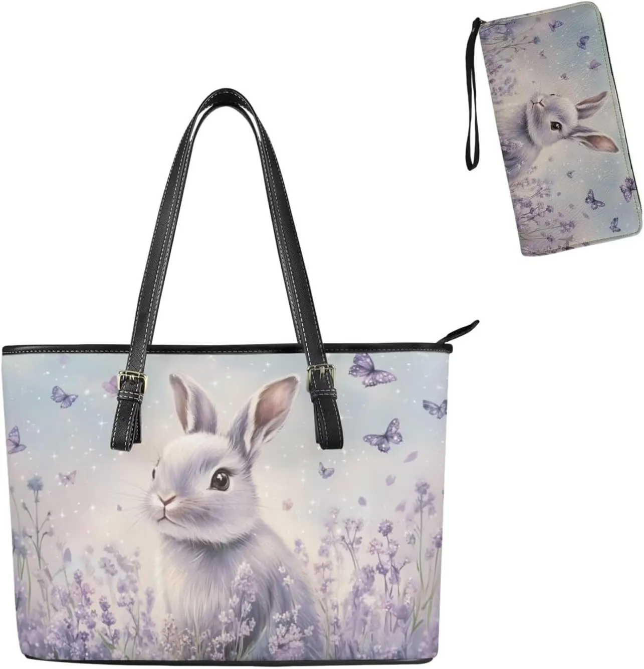 Saddle Purses for Women Easter Day Shoulder Bags Zipper Wallet 2 Pcs