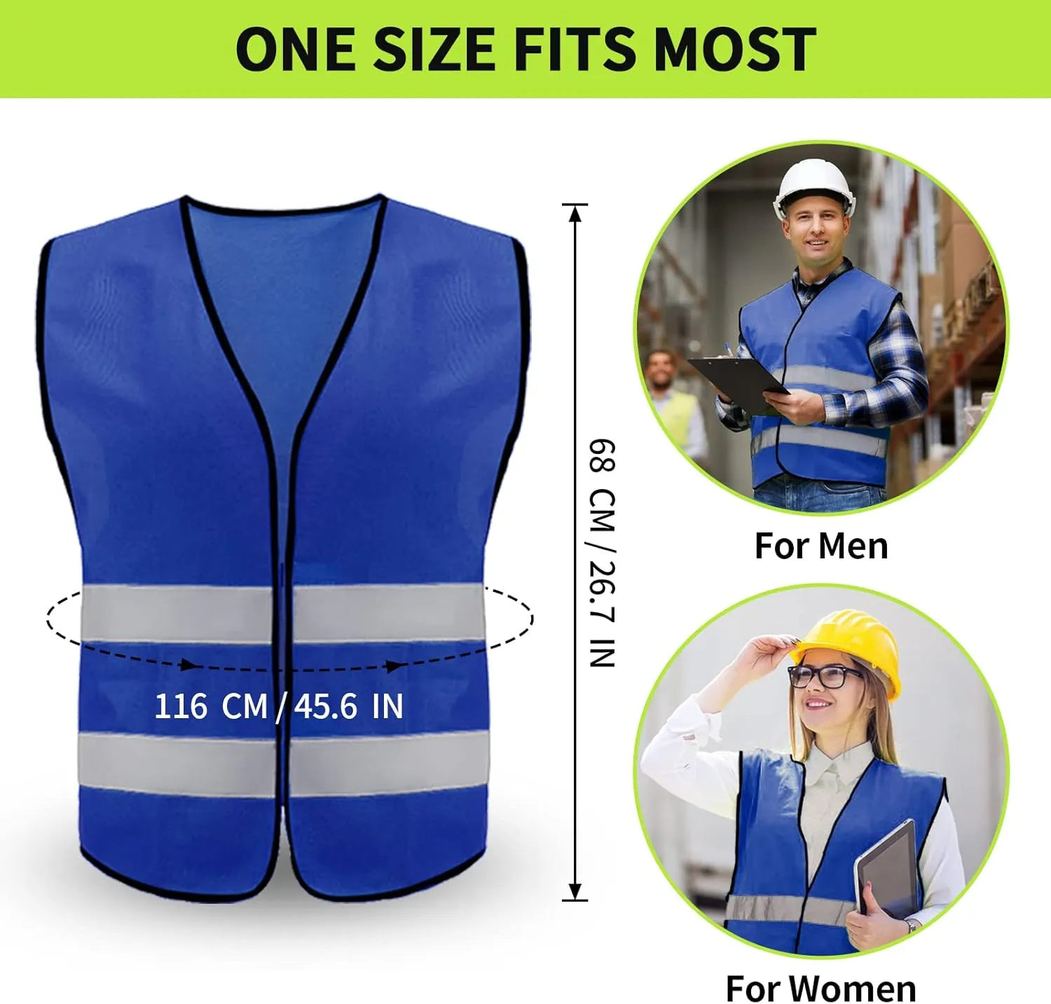 Safety Vest, Reflective High Visibility Construction Vest for Men, Work, Cycling, Runner, Surveyor, Volunteer, Road