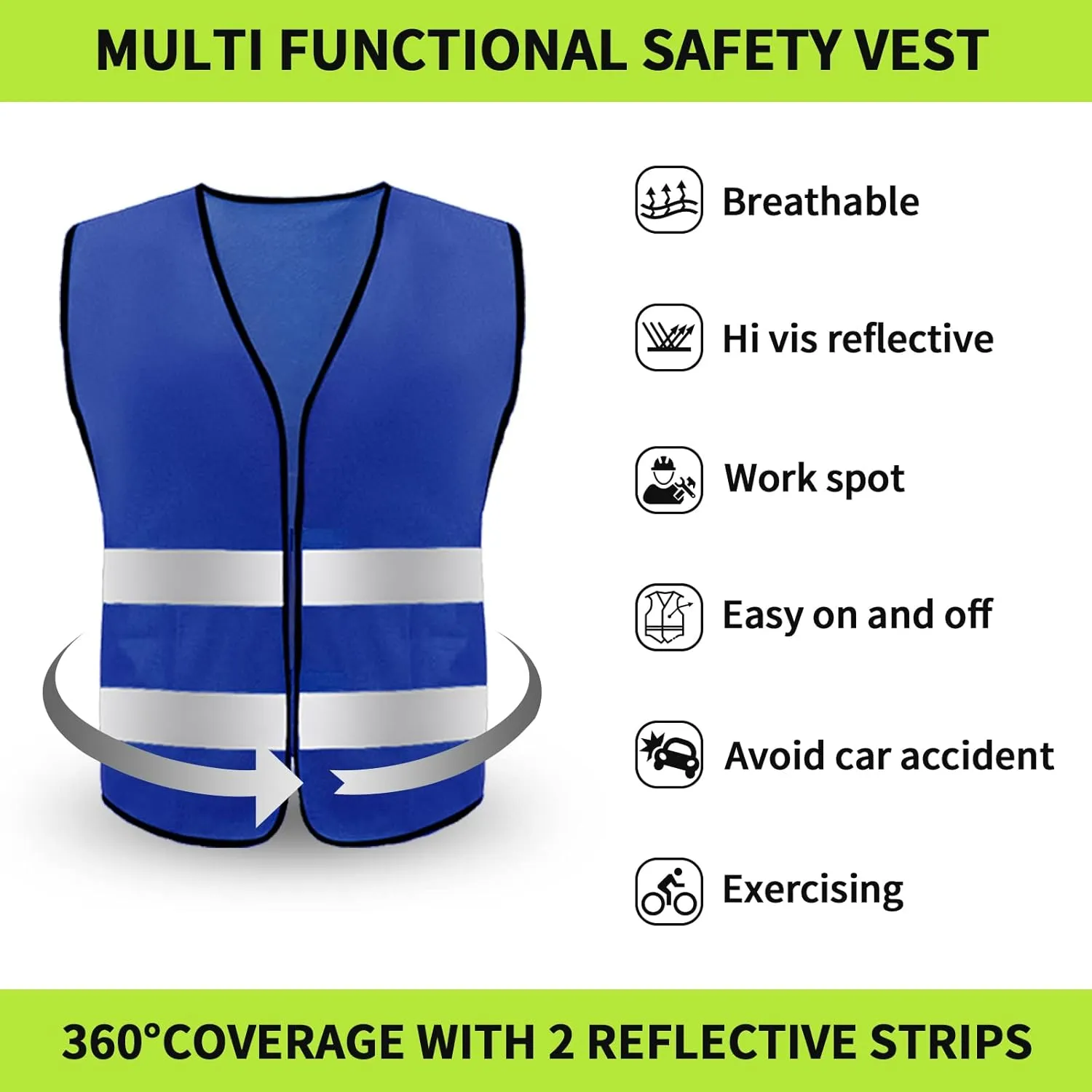 Safety Vest, Reflective High Visibility Construction Vest for Men, Work, Cycling, Runner, Surveyor, Volunteer, Road