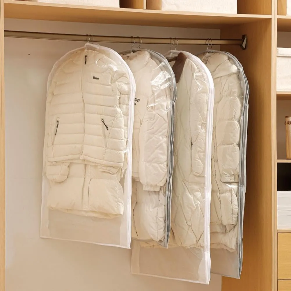 Self Compression Zipper Hanging Garment Bag Thick Closet Organizer Dustproof Storage Bags for Winter Jackets, Down Coats, Space Saving Clothes Storage for Closet (Gray L)