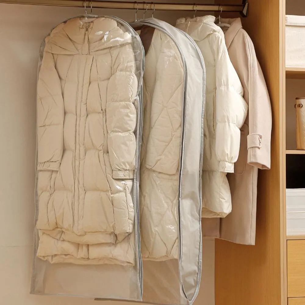 Self Compression Zipper Hanging Garment Bag Thick Closet Organizer Dustproof Storage Bags for Winter Jackets, Down Coats, Space Saving Clothes Storage for Closet (Gray L)
