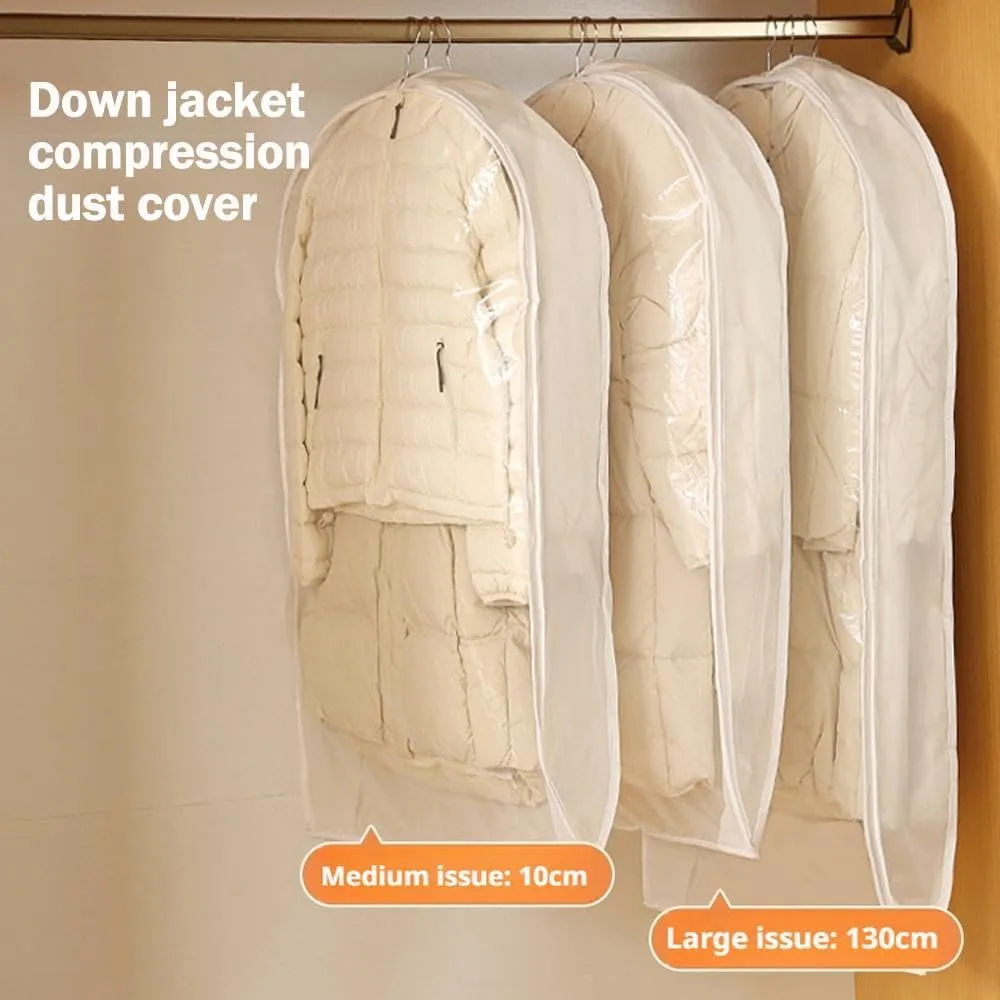 Self Compression Zipper Hanging Garment Bag Thick Closet Organizer Dustproof Storage Bags for Winter Jackets, Down Coats, Space Saving Clothes Storage for Closet (Gray L)